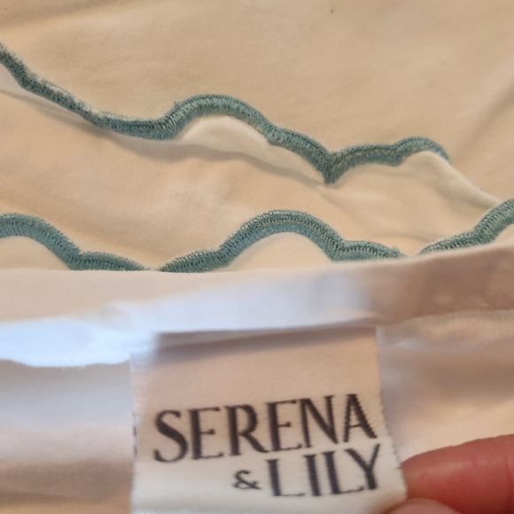 Serena & Lily Wave Percale Duvet And Pillow Shams Twin Size White Blue Piping - Picture 4 of 5